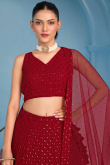 Deep Red Embroidered Georgette Panelled Style Lehenga