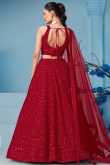 Deep Red Embroidered Georgette Panelled Style Lehenga