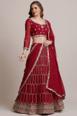 Deep Red Georgette A Line Lehenga