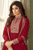 Deep Red Georgette Anarkali Suit With Churidar