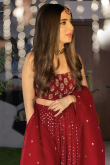 Deep Red Georgette Embroidered Flared Style Lehenga 