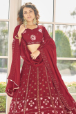 Lehenga in Deep Red Georgette for Party Wear with Resham Work