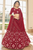 Lehenga in Deep Red Georgette for Party Wear with Resham Work
