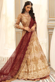 Deep Red Georgette Lehenga With Embroidered Long Choli