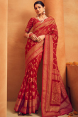 Deep Red Georgette Woven Zari Broad Border Saree 