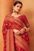 Deep Red Georgette Woven Zari Broad Border Saree 