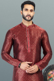 Deep Red Traditional Sangeet Men Kurta Pajama in Jacquard