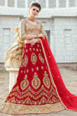 Deep Red Net A Line Embroidered Lehenga