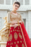 Deep Red Net A Line Embroidered Lehenga