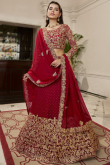 Deep Red Net Dori Embroidered Lehenga