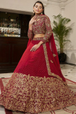 Deep Red Net Dori Embroidered Lehenga