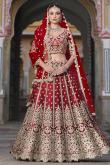 Deep Red Net Embroidered A Line Lehenga 