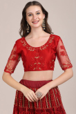 Lehenga for Party Wear in Net Deep Red with Resham embroidery