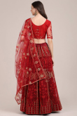 Lehenga for Party Wear in Net Deep Red with Resham embroidery