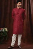 Deep Red Poly Cotton Straight Cut Men Kurta Pajama