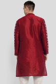 Deep Red Printed Dupion Silk Men's Kurta For Sangeet 