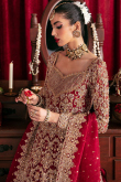 Deep Red Raw Silk Embroidered Flared Style Lehenga 