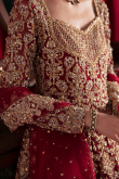 Deep Red Raw Silk Embroidered Flared Style Lehenga 