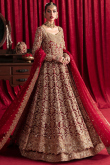 Deep Red Raw Silk Embroidered Flared Style Lehenga 
