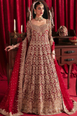 Deep Red Raw Silk Embroidered Flared Style Lehenga 