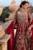 Deep Red Raw Silk Embroidered Panelled Style Lehenga 