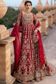 Deep Red Raw Silk Embroidered Panelled Style Lehenga 