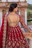 Deep Red Raw Silk Embroidered Panelled Style Lehenga 