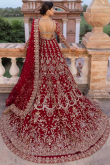 Deep Red Raw Silk Embroidered Panelled Style Lehenga 