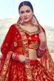 Deep Red Satin Embroidered Lehenga
