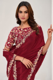 Deep Red Satin Sequins Embroidered Light Weight Saree