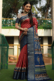 Deep Red Silk Bandhej Printed Light Weight Saree