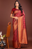 Deep Red Silk Blend Saree with Weaved Work For Diwali