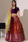 Deep Red Silk Embroidered A Line Lehenga 