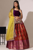 Deep Red Silk Embroidered A Line Lehenga 