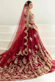 Deep Red Silk Embroidered Bridal Wear Trail Cut Lehenga