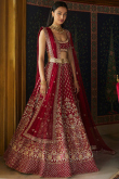 Deep Red Silk Embroidered Panelled Style Lehenga