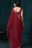 Deep Red Silk Organza Saree With Sequins Work For Diwali Wear