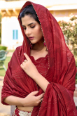 Deep Red Tussar Silk Lehenga with Printed Work for Diwali