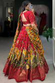Deep Red Tussar Silk Lehenga With Printed Work For Diwali
