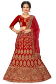 Deep Red Velvet A Line Lehenga