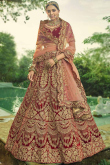 Deep Red Velvet Embroidered Bridal Lehenga Blouse 