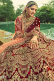 Deep Red Velvet Embroidered Bridal Lehenga Blouse 