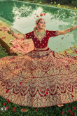 Deep Red Velvet Embroidered Bridal Lehenga Blouse 