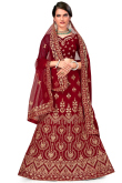 Deep Red A Line Wedding Wear Lehenga in Velvet
