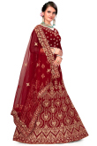 Deep Red A Line Wedding Wear Lehenga in Velvet