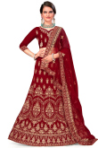 Velvet Deep Red Wedding Wear Lehenga with Stone embroidery
