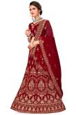 Velvet Deep Red Wedding Wear Lehenga with Stone embroidery