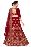 Velvet Deep Red Wedding Wear Lehenga with Stone embroidery