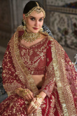 Deep Red Bridal Wear Sequins Embroidered Lehenga in Velvet