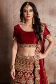 Deep Red Velvet Embroidered Panelled Style Lehenga
